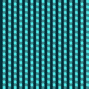 JP33 - Miniature - Art Deco Checked Stripes in Dark Teal Blue and Aqua