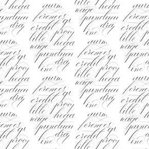 Author Themed Calligraphy Word Collage in Cool Grey