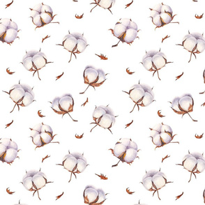 Watercolor hand drawn cotton flowers seamless pattern 