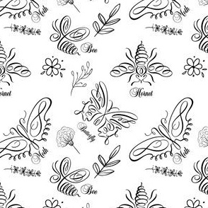 4" Curly Queue Insects & Florals Pattern