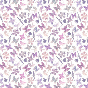 Watercolor purple fashion floral abstract seamless pattern