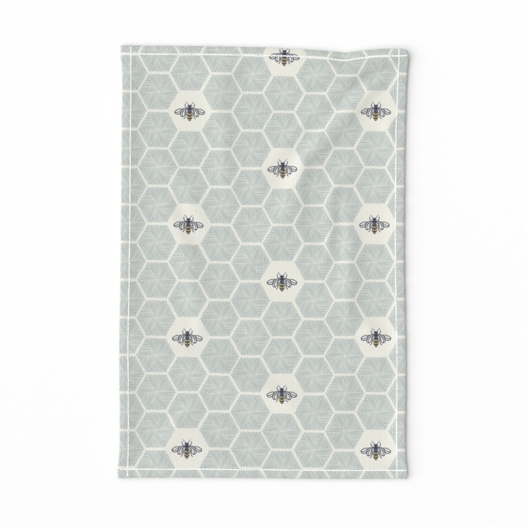 Stitched Bees & Honeycomb - Light Blue - Large