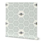 Stitched Bees & Honeycomb - Light Blue - Large