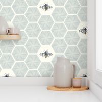 Stitched Bees & Honeycomb - Light Blue - Large