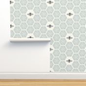 Stitched Bees & Honeycomb - Light Blue - Large