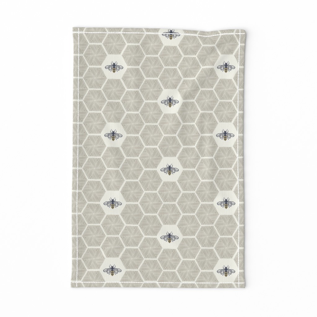 Stitched Bees & Honeycomb - Neutral - Large