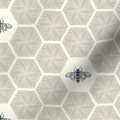 Stitched Bees & Honeycomb - Neutral - Large