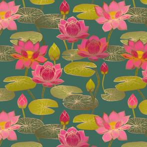 Lotus Blossoms {Magenta/Jade} large