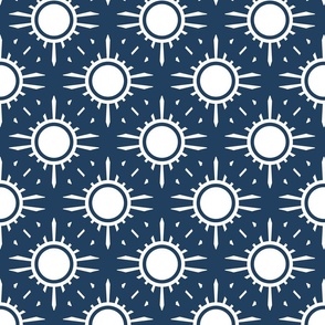 Nautical navy blue white retro Japanese sun