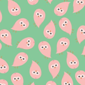 Paisley Owls - pink green