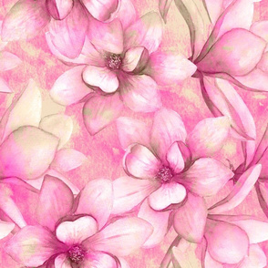 Watercolor beautiful pink magnolia flowers 