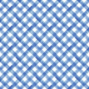 Watercolor diagonal blue striped gingham plaid seamless texture