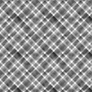 Watercolor diagonal grey striped gingham plaid seamless texture
