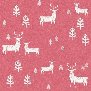 winter deer fabric - christmas design - sfx1755 crimson