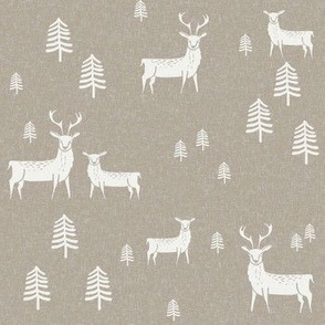 winter deer fabric - christmas design - sfx0906 taupe