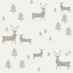 winter deer fabric - christmas design - sfx0906 taupe