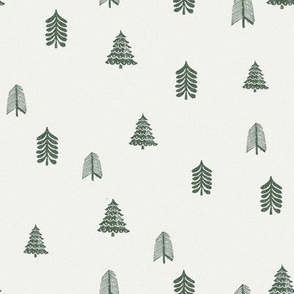 winter trees fabric - pine tree, fir tree, christmas tree - sfx0315 hunter green