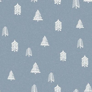 winter trees fabric - pine tree, fir tree, christmas tree - sfx4013 denim