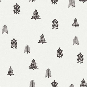 winter trees fabric - pine tree, fir tree, christmas tree - sfx1111 coffee
