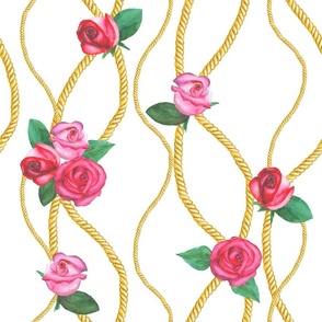 Watercolor texture with golden chains ropes and roses