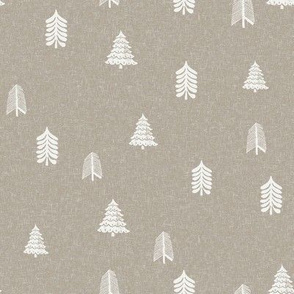 winter trees fabric - pine tree, fir tree, christmas tree - sfx0906 taupe