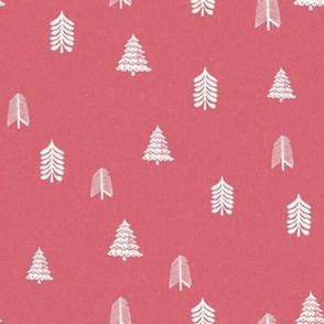 winter trees fabric - pine tree, fir tree, christmas tree - sfx1755 crimson