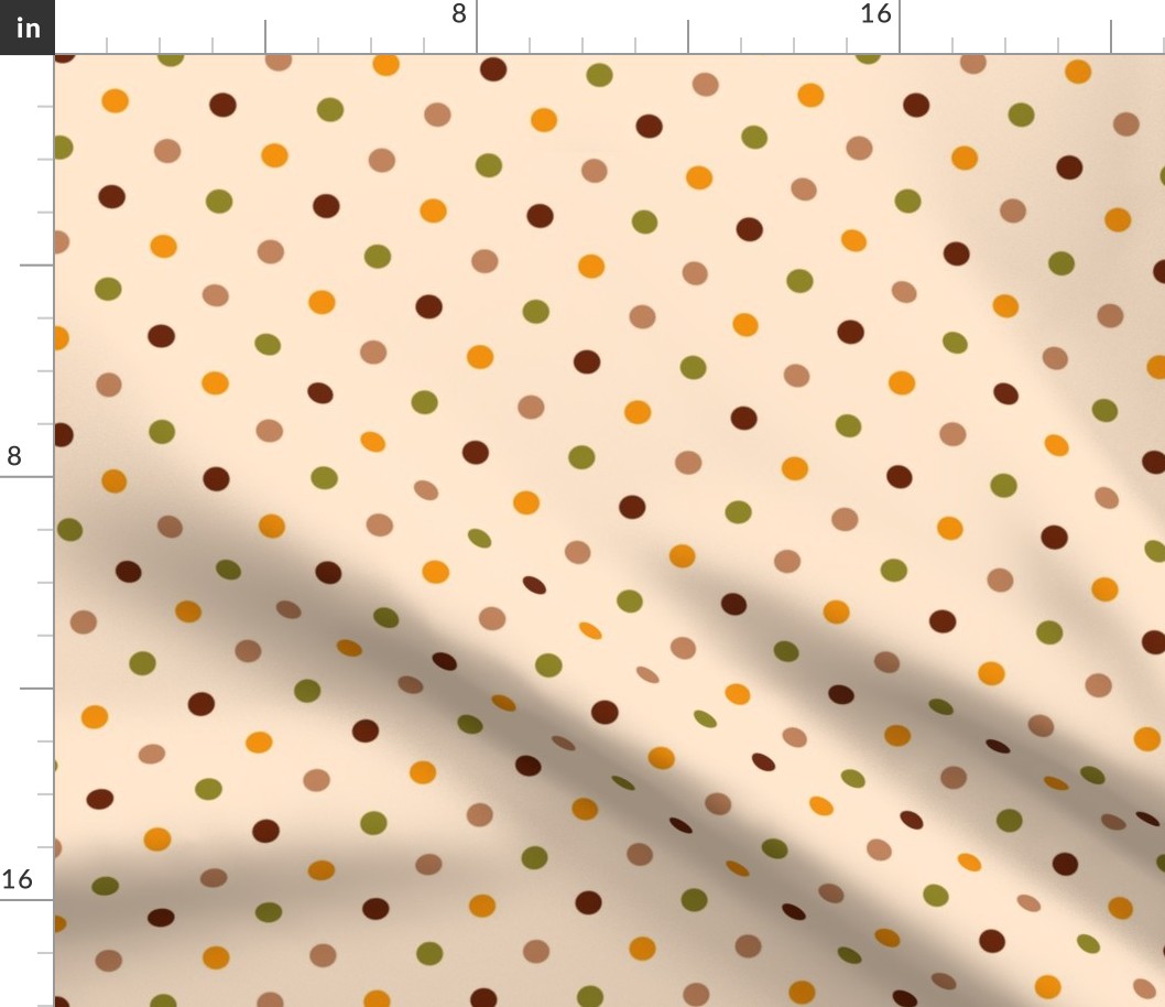 Retro 70s small polka dots cream orange brown moss mid-century modern