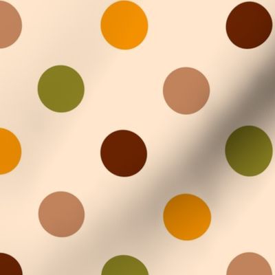 Retro 70s polka dots mid-century modern cream brown orange medium