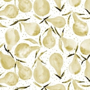Neutral Bosc pears - watercolor earthy-green sweet pear pattern in yellow shades for summer p312-6