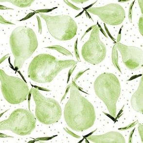 Green Bosc pears - watercolor sweet pear pattern in yellow shades for summer p312