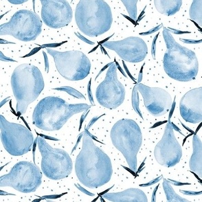 Bosc pears in blue shades - watercolor sweet pear pattern in indigo shades for summer p312