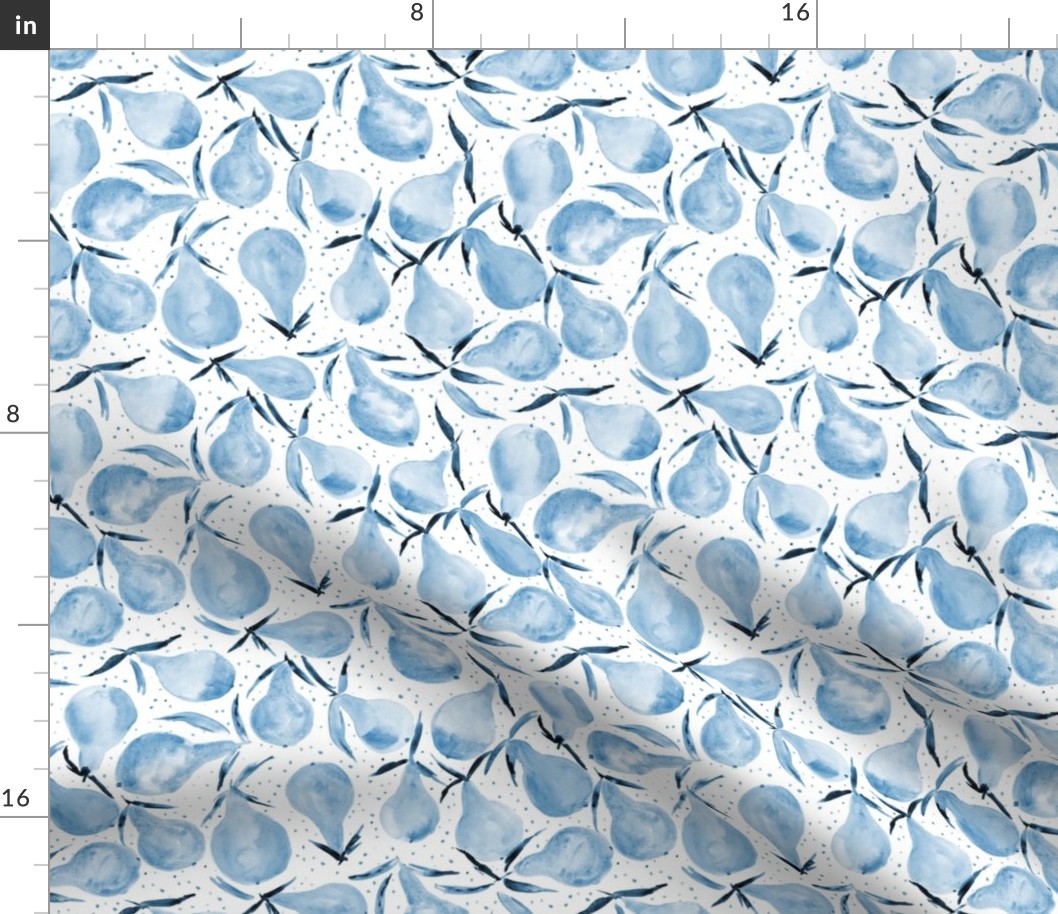 Bosc pears in blue shades - watercolor sweet pear pattern in indigo shades for summer p312