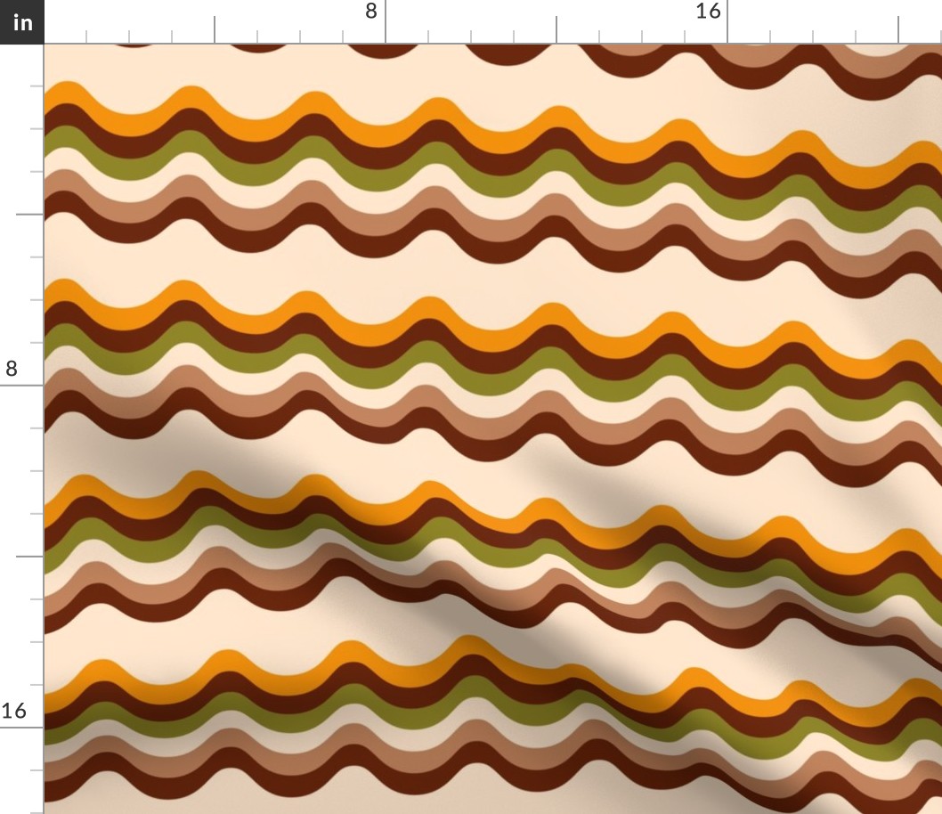 Retro 70s mod waves mid-century modern brown orange