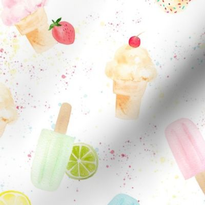 Watercolor Ice Cream Cones and Popsicles