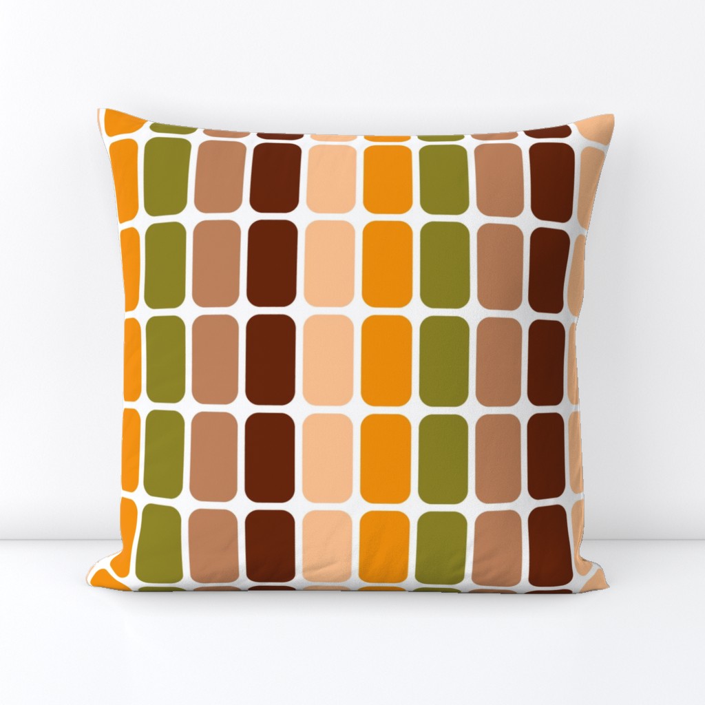 Retro atomic oval capsules mid-century-modern check brown orange moss green