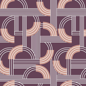 Nature in Geometry- Art Deco Rainbow Arches Stripes- Abstract Geometric- Eggplant Apricot White - Regular Scale