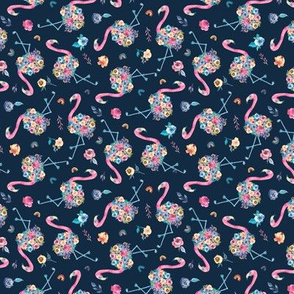 Floral Flamingo in Pastel Rainbow Colors on Dark-Tiny