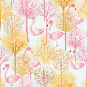 Pink Flamingo and Trees  