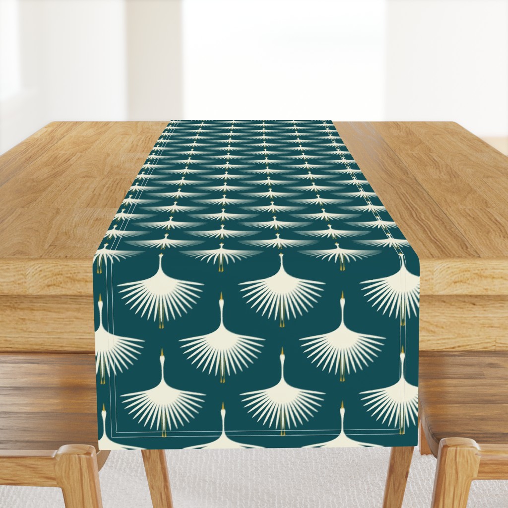 Art Deco Swans - Deep Teal - Bigger Spaces - 6" Repeat