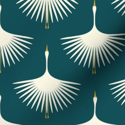 Art Deco Swans - Deep Teal - Bigger Spaces - 6" Repeat