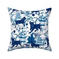 Year of the Metal Ox Toile Chinoiserie- Lunar New Year- Japanese Pagoda- Blue on White- Regular Scale