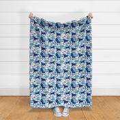 Year of the Metal Ox Toile Chinoiserie- Lunar New Year- Japanese Pagoda- Blue on White- Regular Scale