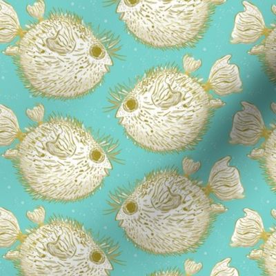 Small  Puffer fish pufferfish Blowfish pattern Aqua