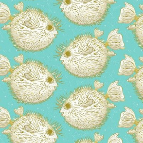 Small  Puffer fish pufferfish Blowfish pattern Aqua