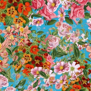 Floral pattern ,wild flowers,light blue background 