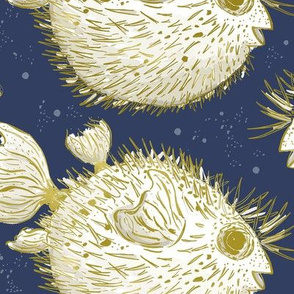 Large Pufferfish Puffer fish blowfish fish Navy home decor