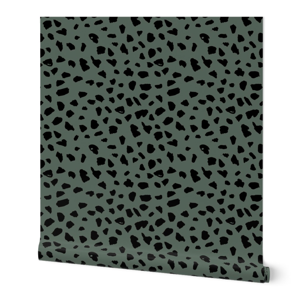 Abstract Dalmatian spots animal print gender neutral boho nursery dots fall winter camo green moss