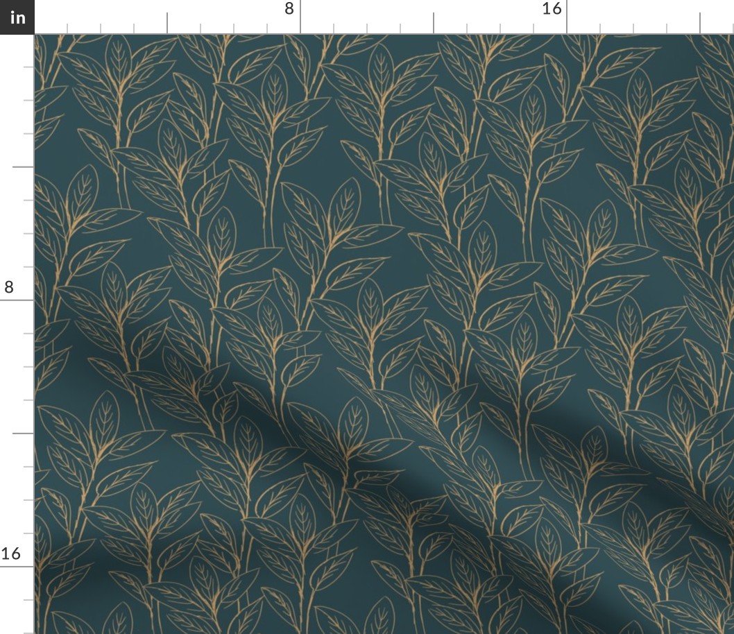 Lush leaves autumn garden neutral nursery design navy blue golden