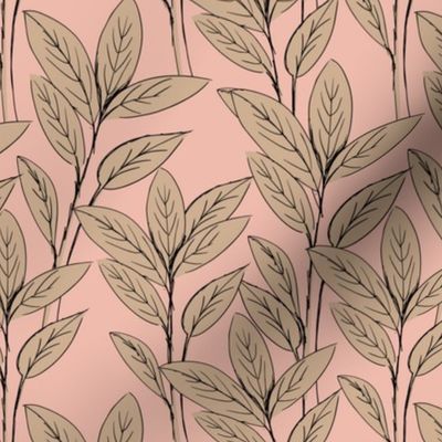 Lush leaves autumn garden neutral nursery design peach pink latte beige