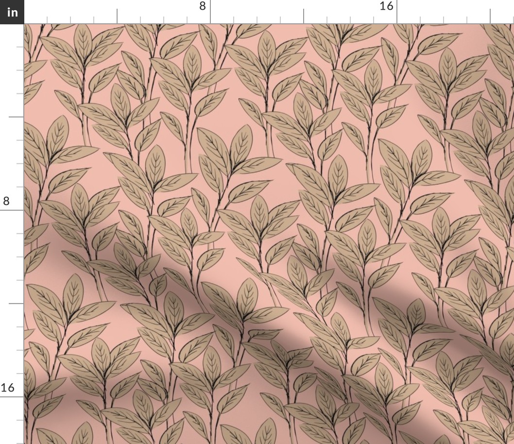 Lush leaves autumn garden neutral nursery design peach pink latte beige